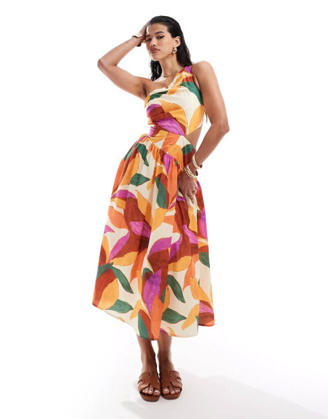 Style Cheat one shoulder cotton maxi dress with out out in abstract print