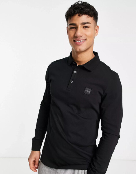 BOSS Orange Passerby long sleeve polo shirt in black