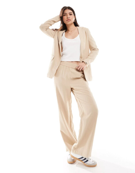 Vero Moda tailored mix and match wide leg trouser co-ord in cream