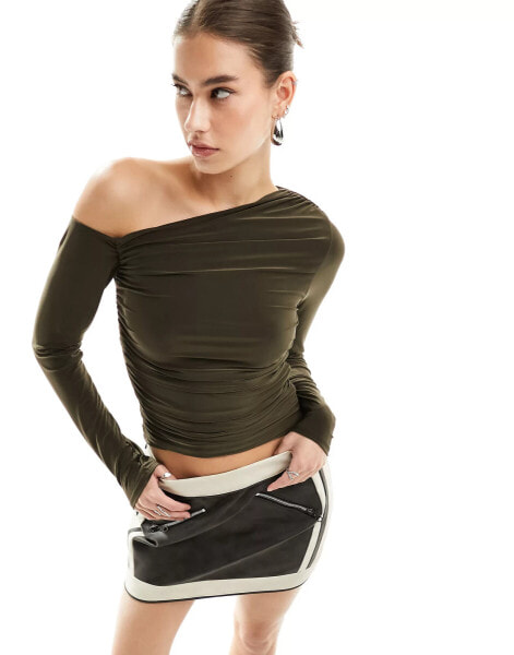 ASOS DESIGN asymmetric top in khaki