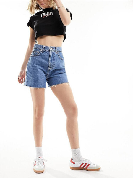 Tommy Jeans ultra high denim mom shorts in mid wash