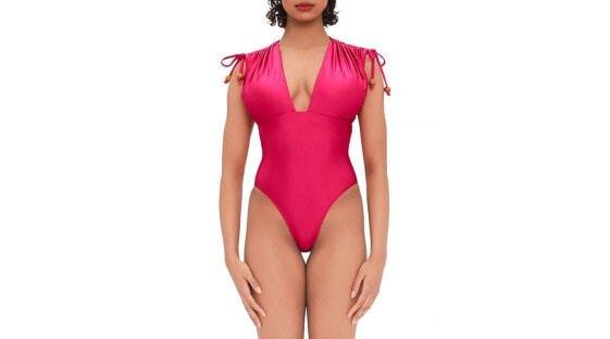 Andrea Iyamah Roba Drawstring One Piece Swimsuit Red Size Small