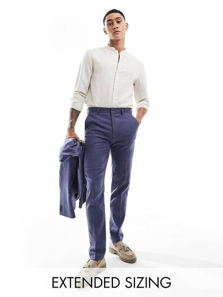 ASOS DESIGN smart linen shirt with mandarin collar in ecru