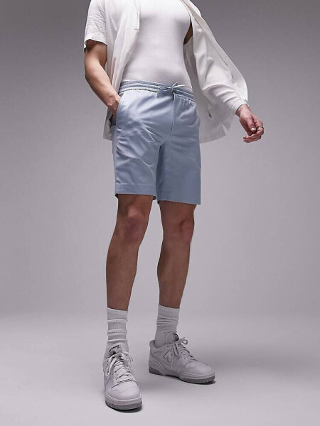 Topman elasticated waist linen short in blue