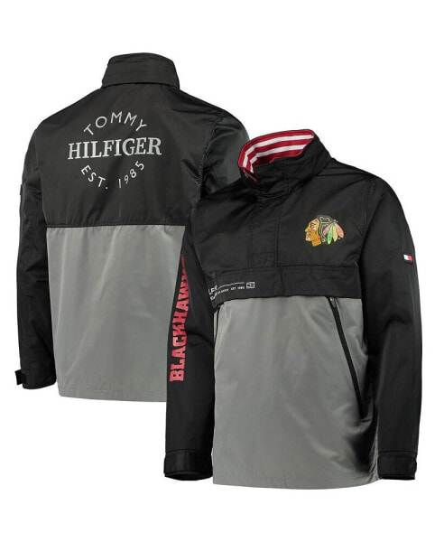 Men's Black, Gray Chicago Blackhawks Anorak Quarter-Zip Hoodie Jacket