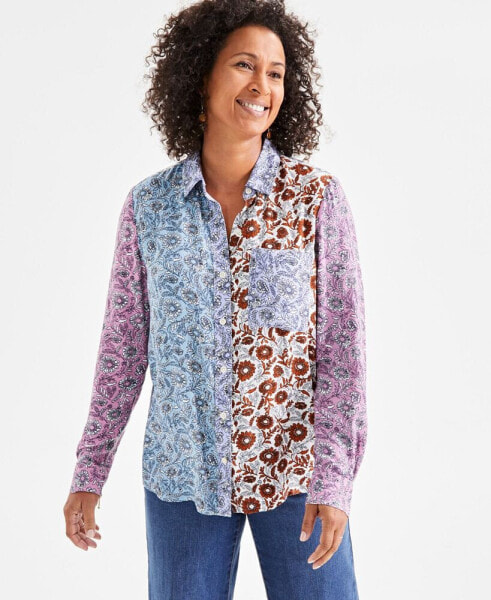 Women's Patchwork-Print Perfect Shirt, Created for Macy's