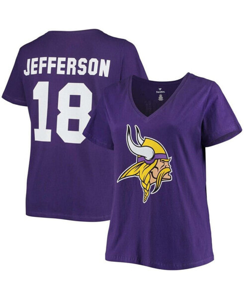 Women's Plus Size Justin Jefferson Purple Minnesota Vikings Name Number V-Neck T-shirt