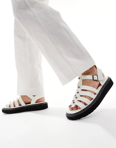 ASOS DESIGN chunky gladiator sandal in white with silver studding