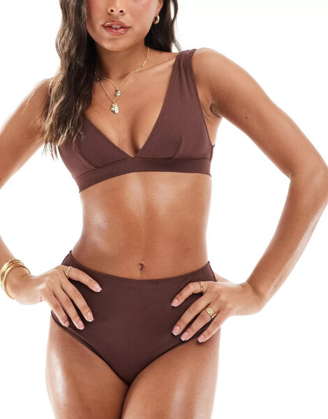 & Other Stories rib high waist bikini bottom in dark brown