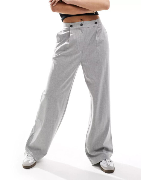 Pimkie tailored adjustable waist straight leg trouser in light grey