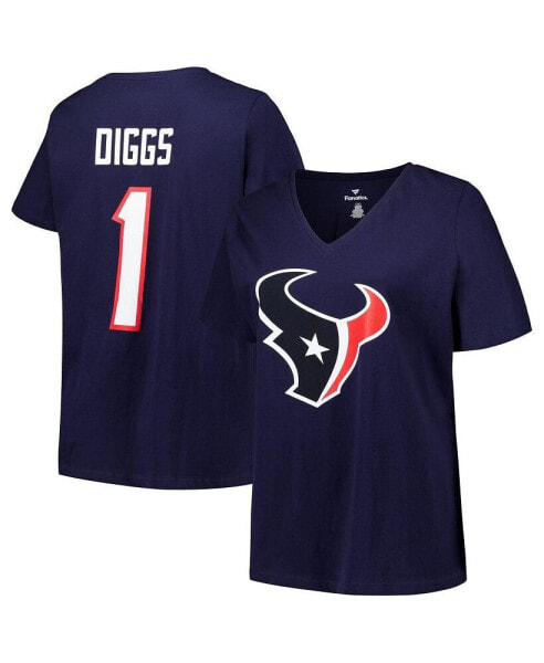 Women's Stefon Diggs Navy Houston Texans Plus Size Player Name Number V-Neck T-Shirt