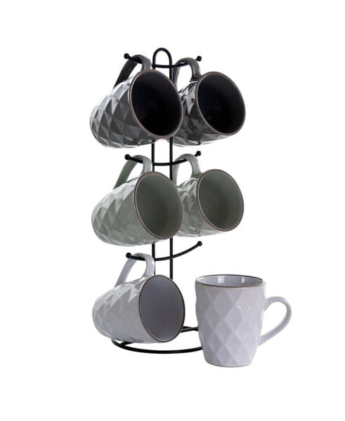 Diamond Waves Mug Set with Stand, 6 Pieces