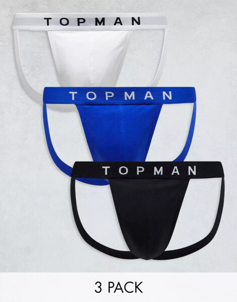 Topman 3 pack jocks in black with black waistbands