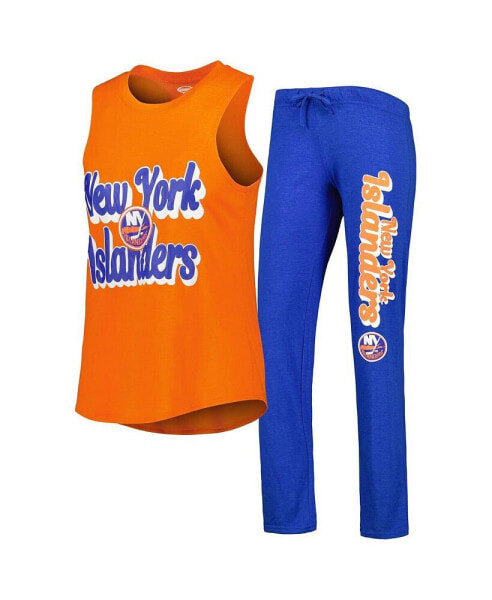 Женская пижама Concepts Sport womens Heather Orange, Heather Royal New York Islanders Meter Muscle Tank Top and Pants Sleep Set