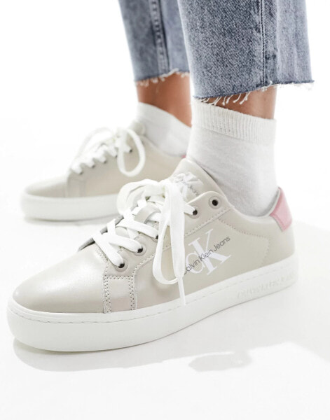 Calvin Klein Jeans classic cupsole lace up trainers in multi