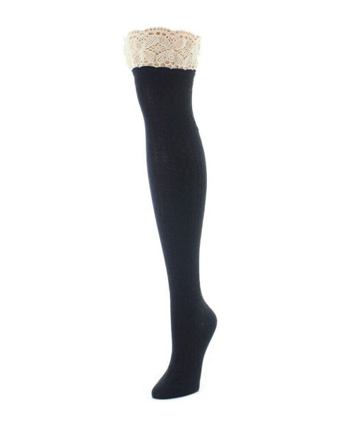 Женские носки MeMoi womens Lace Top Cable Knee High Socks