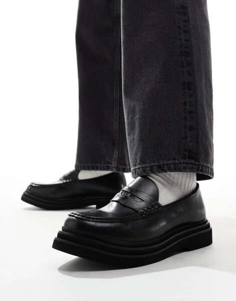 Walk London Brooklyn Penny loafer in black leather