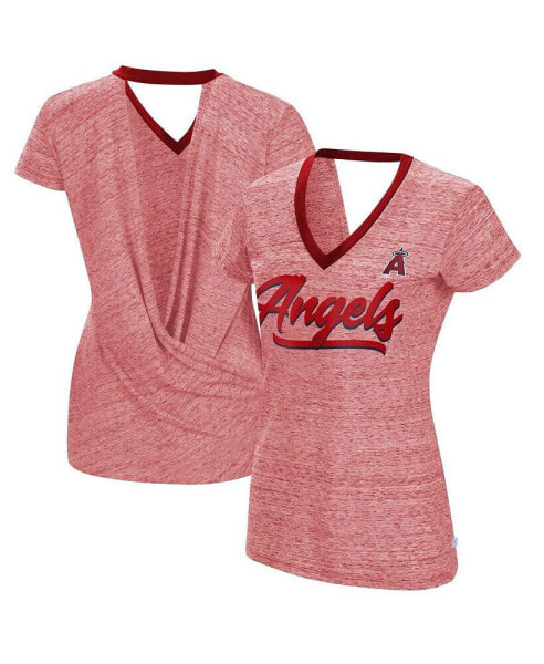 Women's Red Los Angeles Angels Halftime Back Wrap Top V-Neck T-shirt