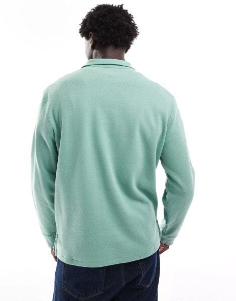 Polo Ralph Lauren icon logo half zip double knit jacquard sweatshirt in light green