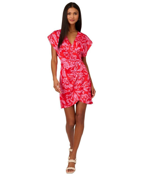 Women's Floral-Print Faux-Wrap Dress