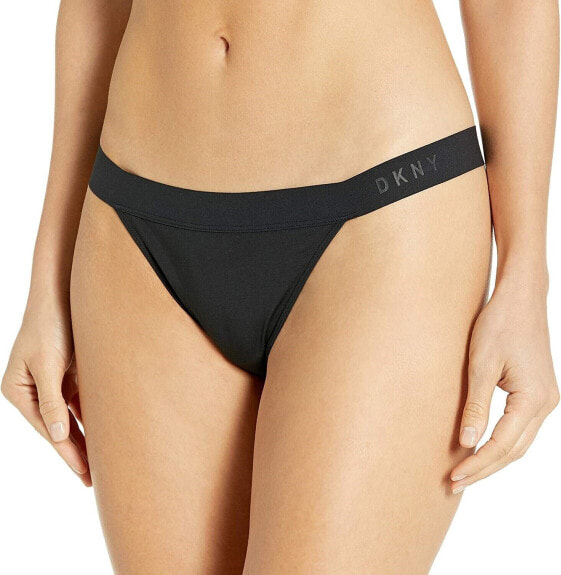 DKNY 268187 Women's Classic Cotton Thong Underwear Black Size L