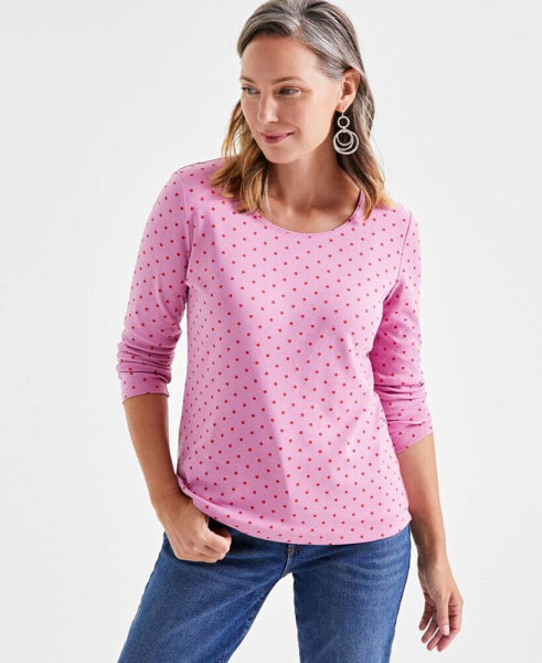 Women's Printed Scoop-Neck Long-Sleeve Top, Created for Macy's