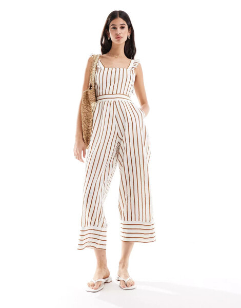 Vila jumpsuit with tie back in spice stripe