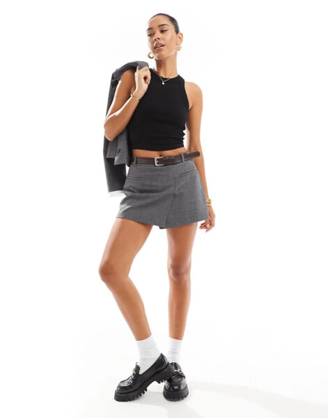 Stradivarius belted mini skort co-ord in grey