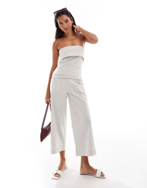 ONLY high waisted cropped tailored trouser co-ord in stone