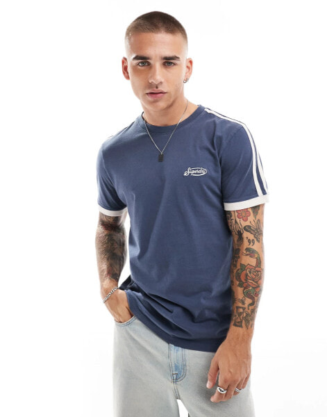 Superdry Essential logo retro striped t-shirt in lauren navy