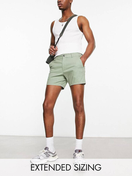 ASOS DESIGN skinny chino shorts in shorter length in khaki  