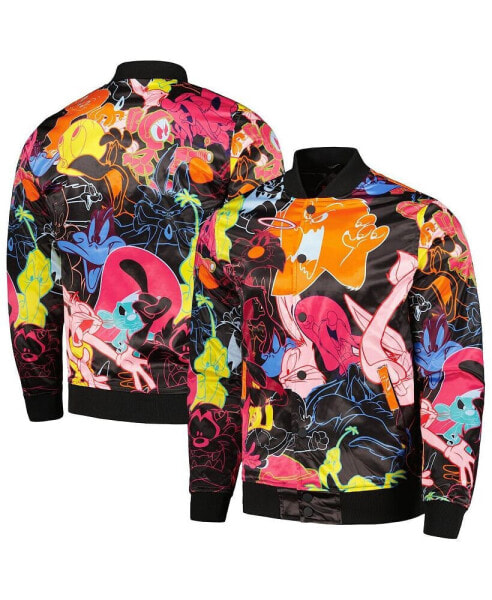 Men's Black Looney Tunes Graphic Satin Full-Snap Jacket