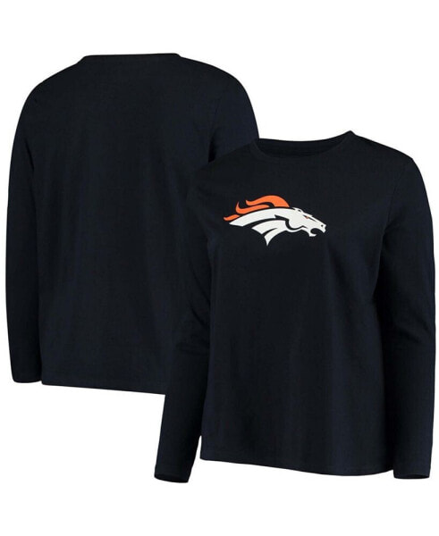 Women's Plus Size Navy Denver Broncos Primary Logo Long Sleeve T-shirt