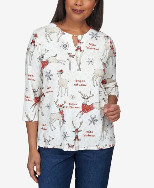 Petite Classic Deer Split Neck Top