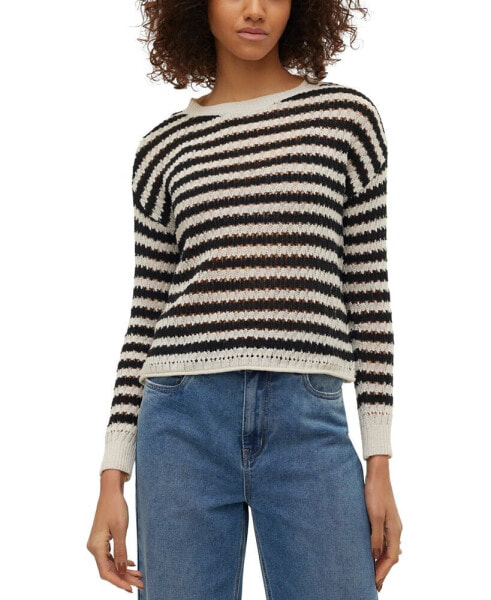 Women's Spring Striped Crochet Pullover Sweater