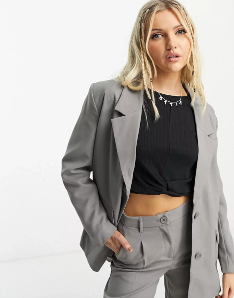 Noisy May oversized tailored dad blazer co-ord in grey