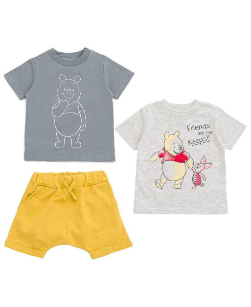 Toddler Boys Mickey Mouse Winnie the Pooh T-Shirt and Shorts 3 Piece Outfit Set to