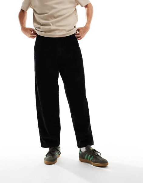 Santa Cruz striped baggy fit cord trousers in black