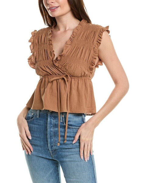 Brook + Lynn V-Neck Blouse Women's Brown S