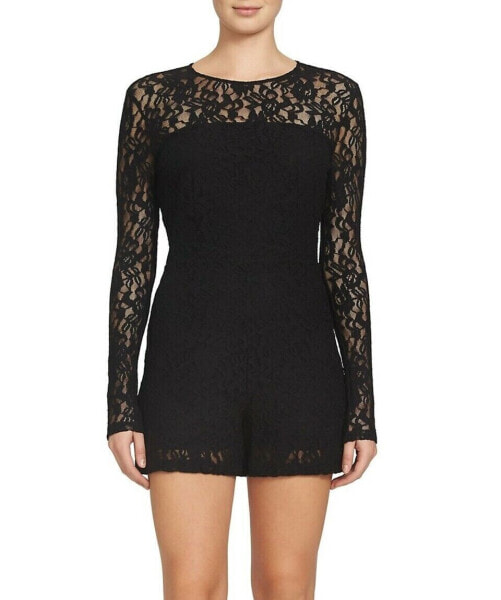 1.STATE 155738 Women's Long Sleeves Lace Romper Crew neck Black Size 2