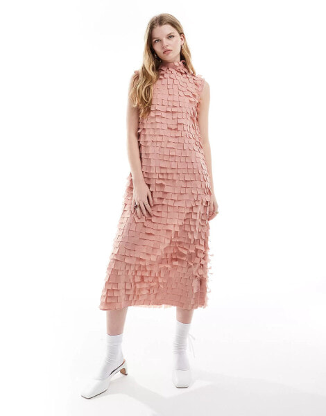 Ghospell textured midaxi dress in dusty pink