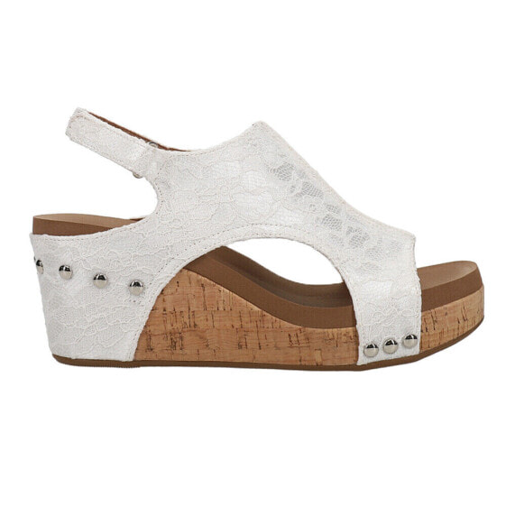 Corkys Carley Lace Studded Wedge Womens White Casual Sandals 30-5316-WHLC