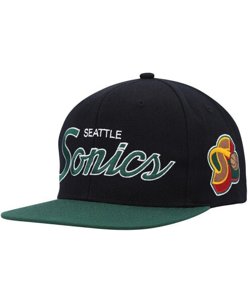 Men's Black Seattle SuperSonics Hardwood Classics MVP Team Script 2.0 Snapback Hat