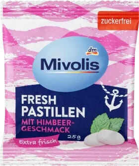 Pastillen, Himbeere, zuckerfrei, 25 g