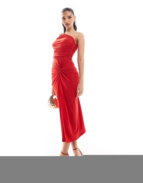 AX Paris slinky one shoulder knot detail maxi dress in red