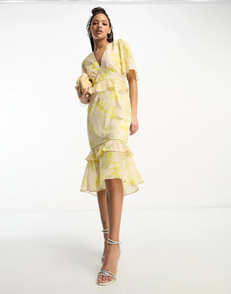 Hope & Ivy ruffle midi dress in lemon yellow