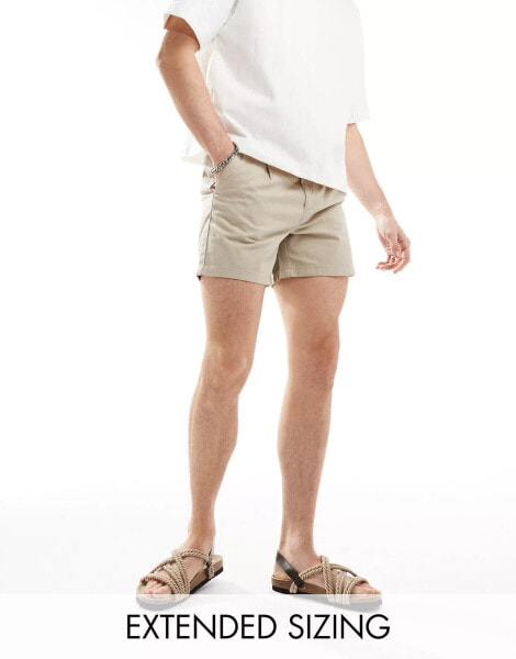 ASOS DESIGN pleated chino short in tan