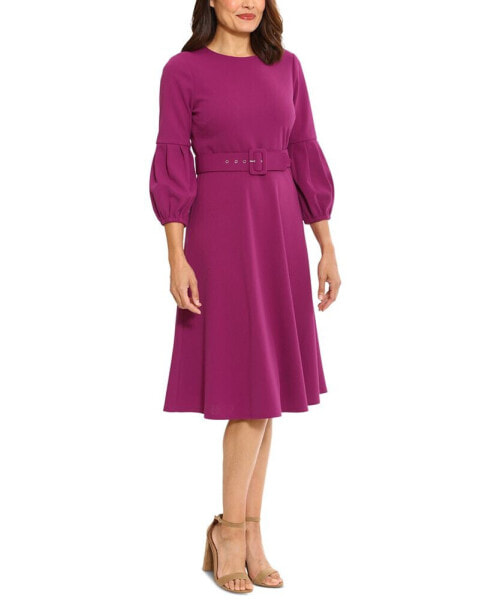 Women's Belted Scuba-Crepe Fit & Flare Dress