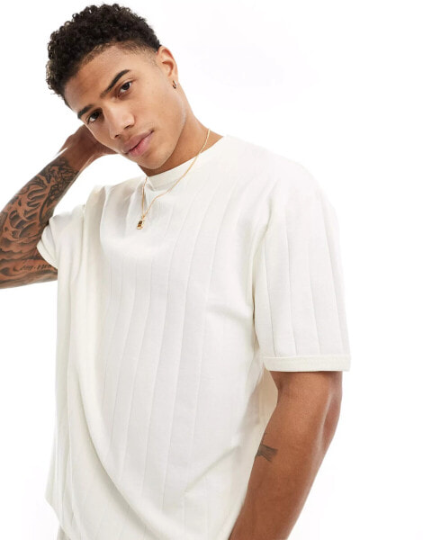 ASOS DESIGN relaxed rib t-shirt in cream