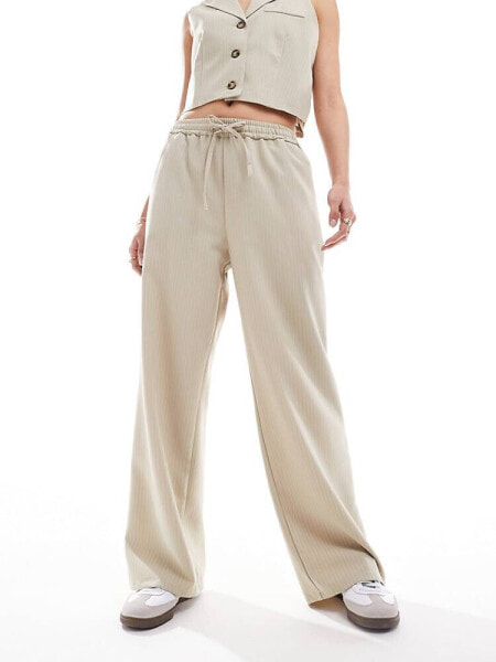 Miss Selfridge relaxed pull on trouser in beige pinstripe co ord